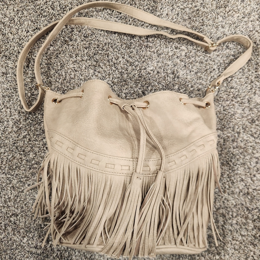Beige Fringe Shoulder Bag
